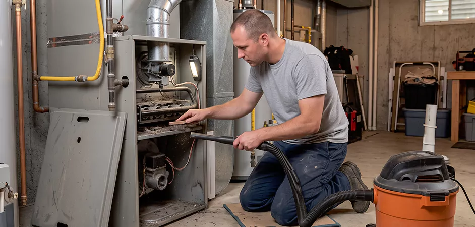Burner and Heater Compartment Lint Removal in Clifton